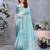 women's sky blue dola silk blend digital print saree with unstitched blouse piece