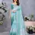 women's sky blue dola silk blend digital print saree with unstitched blouse piece
