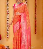 orange soft art silk banarasi saree with blouse 