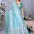 women's sky blue dola silk blend digital print saree with unstitched blouse piece