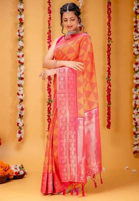 orange silk blend banarasi saree with blouse  5