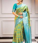 yellow soft art silk banarasi saree with blouse 