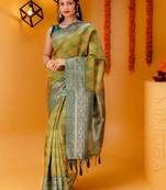 yellow soft art silk banarasi saree with blouse 