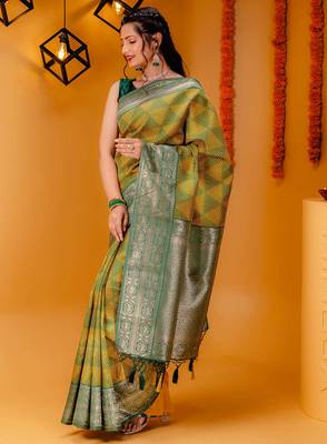 yellow silk blend banarasi saree with blouse  5