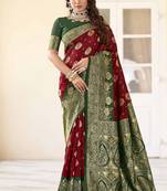 maroon soft art silk banarasi saree with blouse 