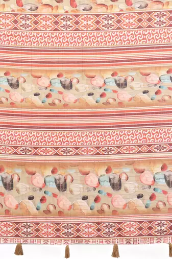 women's cream dola silk blend digital print saree with unstitched blouse piece