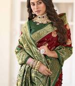 maroon soft art silk banarasi saree with blouse 