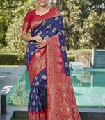 blue soft art silk banarasi saree with blouse 