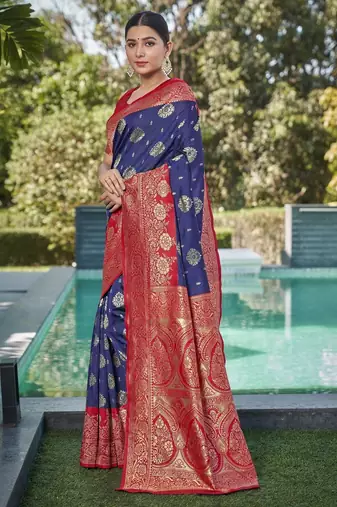 blue silk blend banarasi saree with blouse 