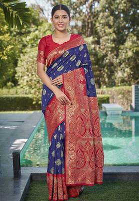 blue silk blend banarasi saree with blouse  4