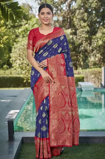 blue silk blend banarasi saree with blouse 