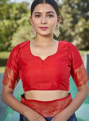 blue silk blend banarasi saree with blouse  5