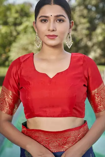 blue silk blend banarasi saree with blouse 