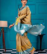 yellow soft art silk banarasi saree with blouse 