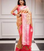 yellow soft art silk banarasi saree with blouse 