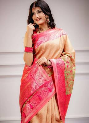 yellow silk blend banarasi saree with blouse  4