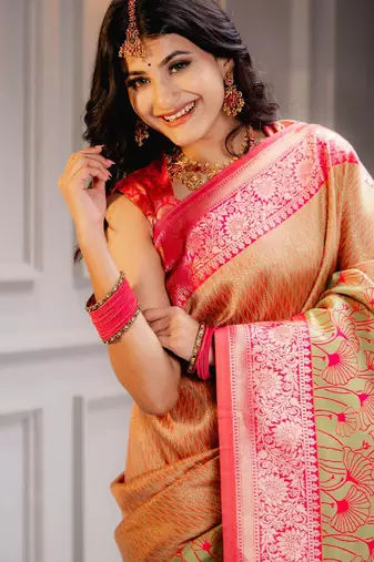 yellow soft art silk banarasi saree with blouse 