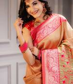 yellow soft art silk blend banarasi saree with blouse 