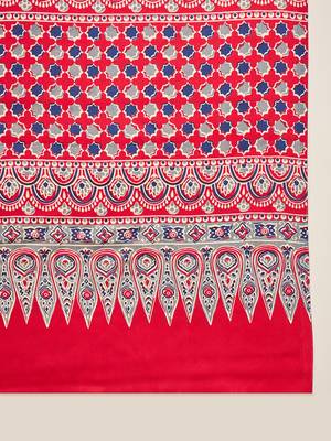 Women's navy blue satin printed saree with unstitched blouse piece 5