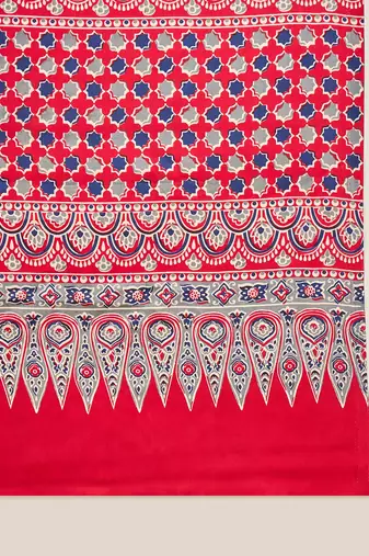 Women's navy blue satin printed saree with unstitched blouse piece