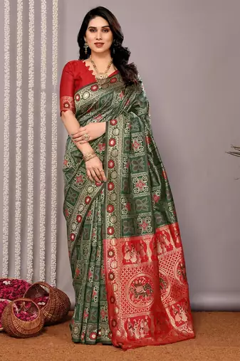 green soft art silk banarasi saree with blouse 