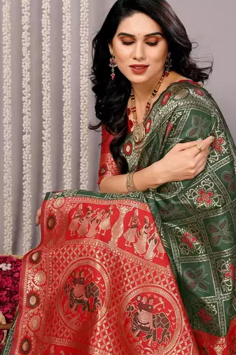 green soft art silk banarasi saree with blouse 