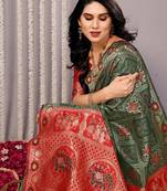 green soft art silk blend banarasi saree with blouse 