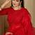 Women's red  organza embroidered saree with unstitched blouse piece