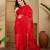 Women's red  organza embroidered saree with unstitched blouse piece