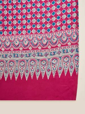 Women's rani satin printed saree with unstitched blouse piece 5