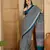 Women's teal satin printed saree with unstitched blouse piece
