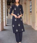 Floral Embroidered V-Neck Thread Work Straight Kurta With Palazzo