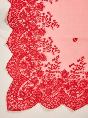Women's red organza embroidered saree with unstitched blouse piece 5