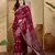 Women's wine chiffon bandhani saree with unstitched blouse piece