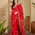 Women's red  chiffon bandhani saree with unstitched blouse piece