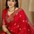 Women's red  chiffon bandhani saree with unstitched blouse piece