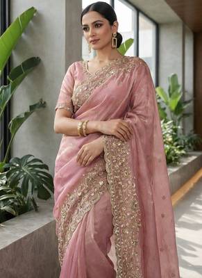 Pink Color Fancy Designer Satin Silk Saree 1