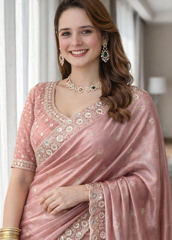 Pink Color Fancy Designer Satin Silk Saree