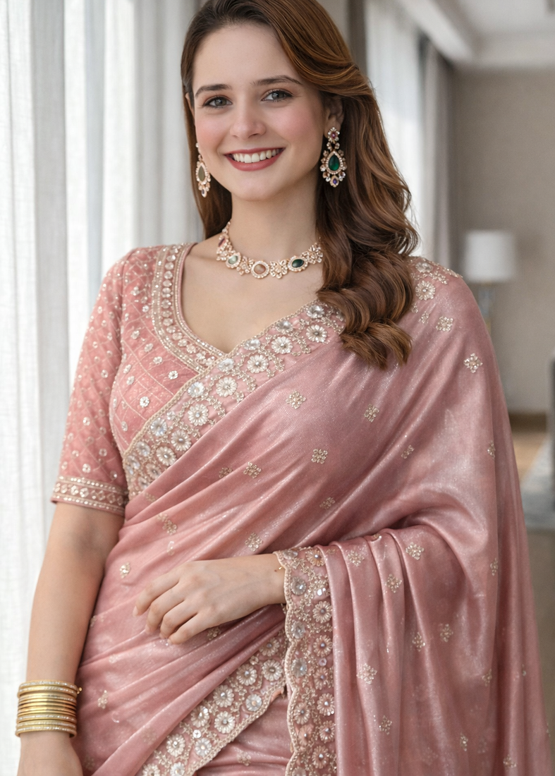 Pink Color Fancy Designer Satin Silk Saree