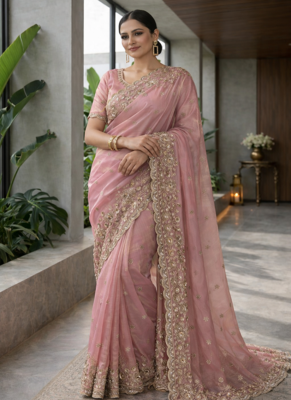 Pink Color Fancy Designer Satin Silk Saree 2