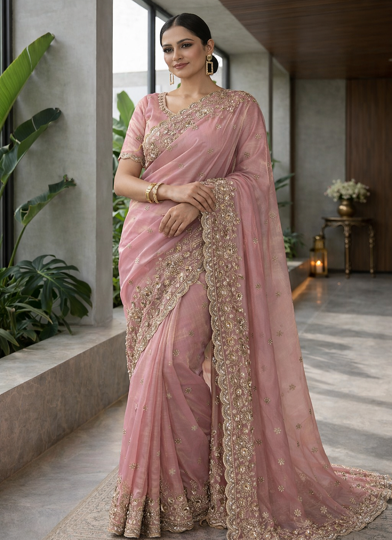 Pink Color Fancy Designer Satin Silk Saree