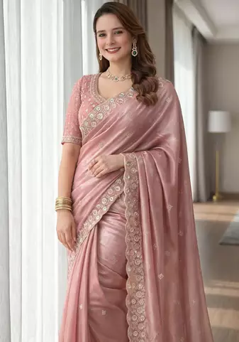 Pink Color Fancy Designer Satin Silk Saree