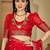 Women's red  chiffon bandhani saree with unstitched blouse piece