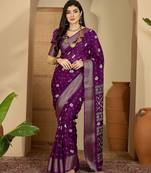 Women's purple chiffon bandhani saree with unstitched blouse piece