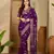 Women's purple chiffon bandhani saree with unstitched blouse piece