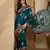 Women's teal chiffon printed saree with unstitched blouse piece