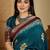 Women's teal chiffon printed saree with unstitched blouse piece