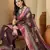 Women's mauve chiffon printed saree with unstitched blouse piece