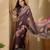 Women's mauve chiffon printed saree with unstitched blouse piece