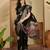 Women's black chiffon printed saree with unstitched blouse piece